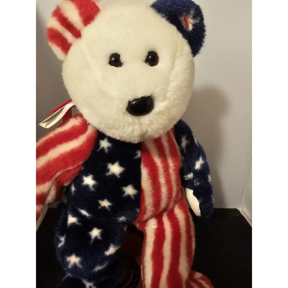 Ty Spangle Beanie Baby Bear USA Red White Blue Star 999